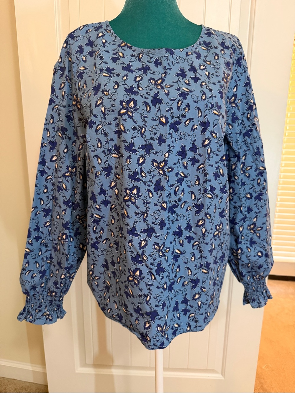 J. Crew Blue Floral Long-Sleeve Blouse